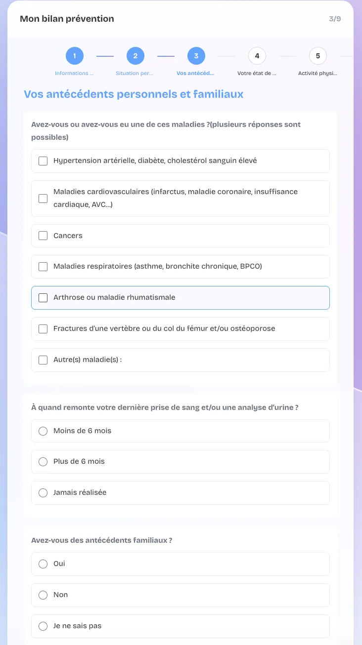 Questionnaire d'auto-évaluation du patient dans Prédilis pour préparer le bilan de prévention