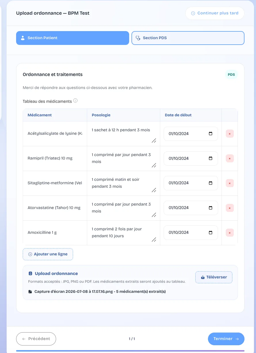 Analyse des traitements transmise au médecin traitant dans Prédilis