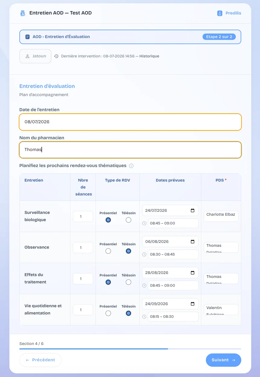 Planification du rendez-vous de suivi AOD dans Prédilis