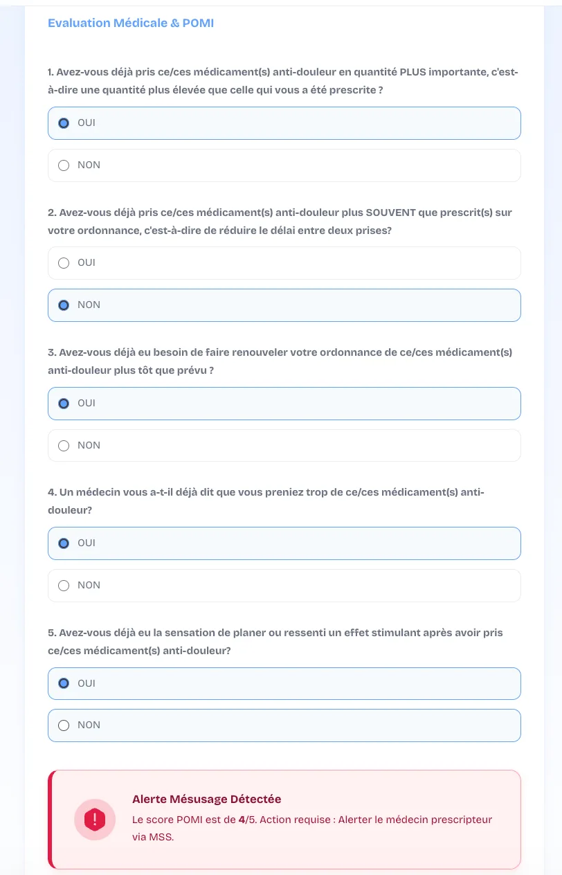 Questionnaire de l'entretien de prévention des opioïdes dans Prédilis